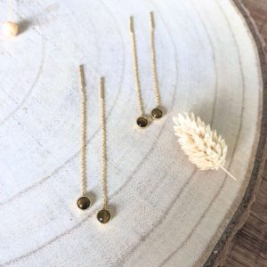 boucles d'oreilles dorées en œil de tigre