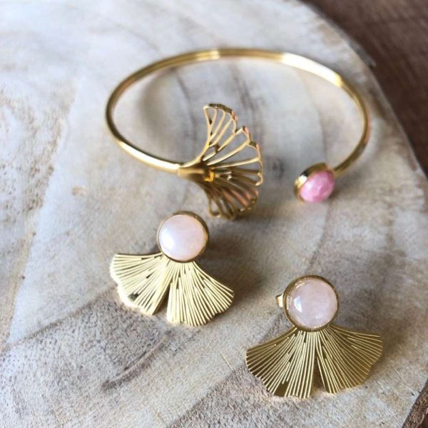 Jonc feuille de Ginkgo ajouré en Rhodochrosite
