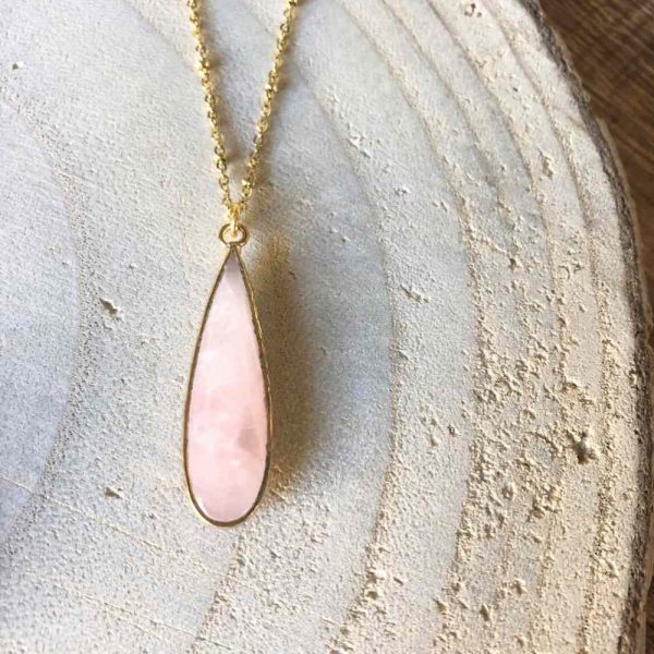 collier goutte en quartz rose