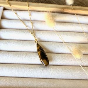 collier goutte en œil de tigre